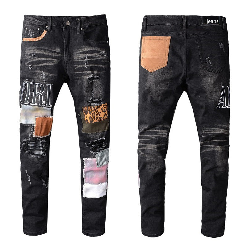 Multi-patched Stretch Slim Jeans