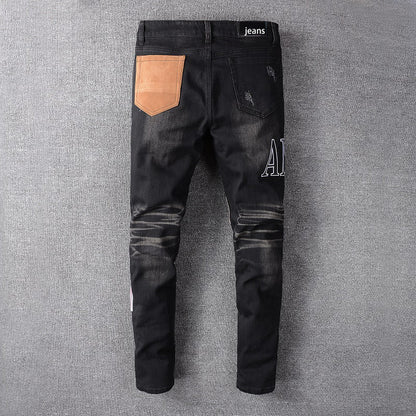 Multi-patched Stretch Slim Jeans