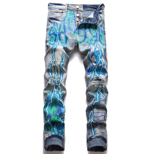 Stretch Print Dye Skinny Men's Jeans