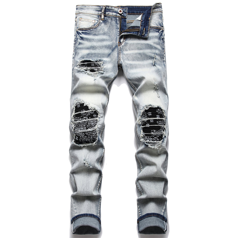 Ripped Biker Jeans w under patch