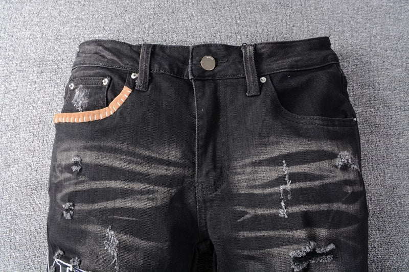 Multi-patched Stretch Slim Jeans