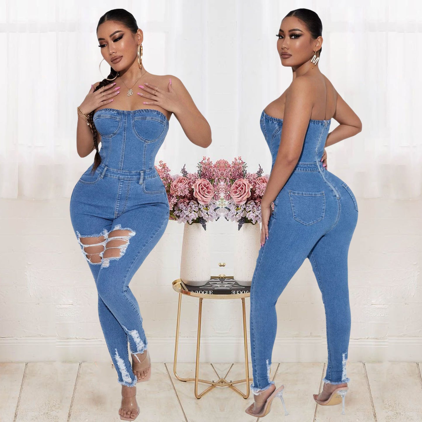 Women's Slim Fit Denim Bodysuit