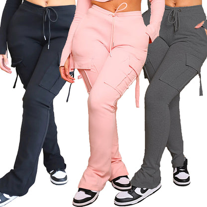 Wide bottom Leg Drawstring Cargo Pants With Pockets