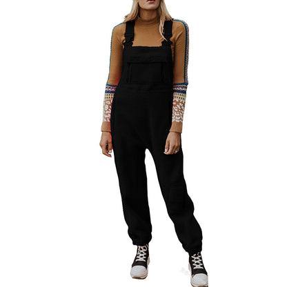 Skinny Fleece Suspender Jumpsuit