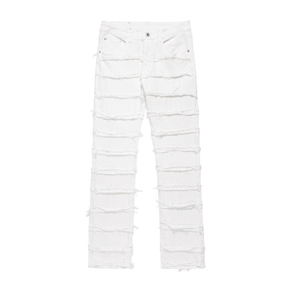 Multi-layered closed rip jean pants