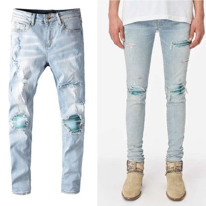 Baby Blue Patched Torn Jeans