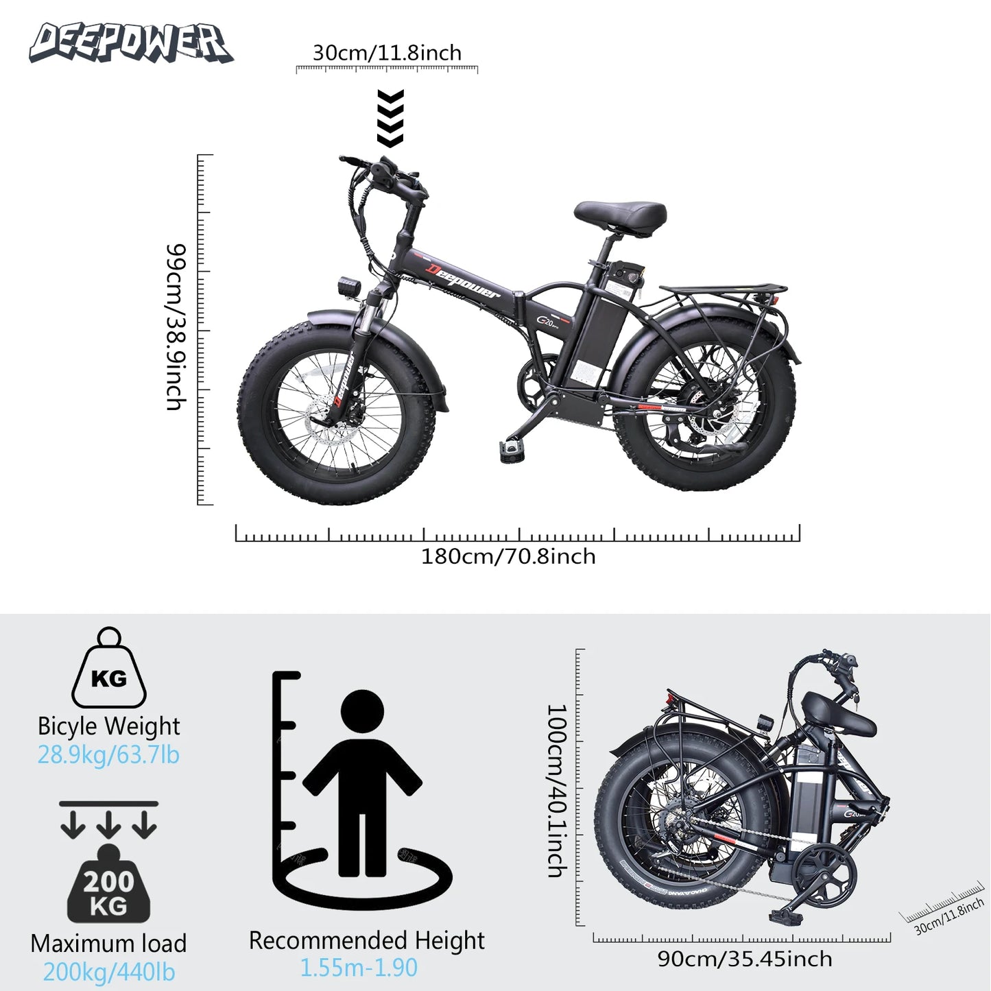 G20Pro Folding Electric Bicycle 500W-2000W 48V Fat Tire Mountain Ebike