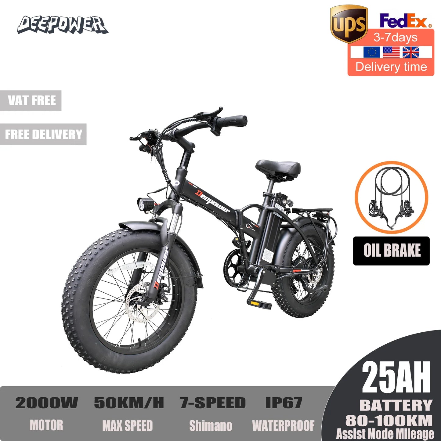 G20Pro Folding Electric Bicycle 500W-2000W 48V Fat Tire Mountain Ebike