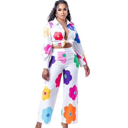 Women's Flower Color Printed Suit, Two-piece Set