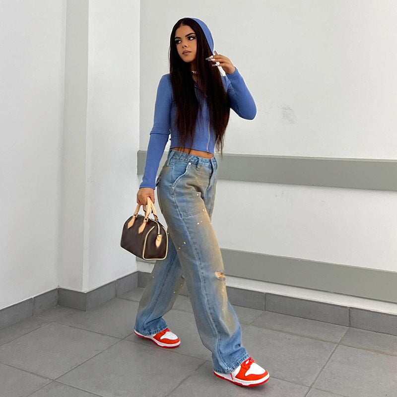 Women's Straight Fashion Street Denim Trousers