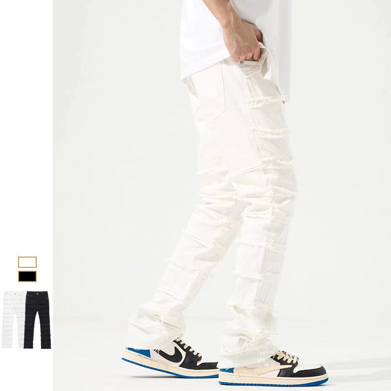 Multi-layered closed rip jean pants