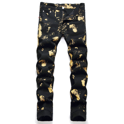 Thrown gold painted black trousers