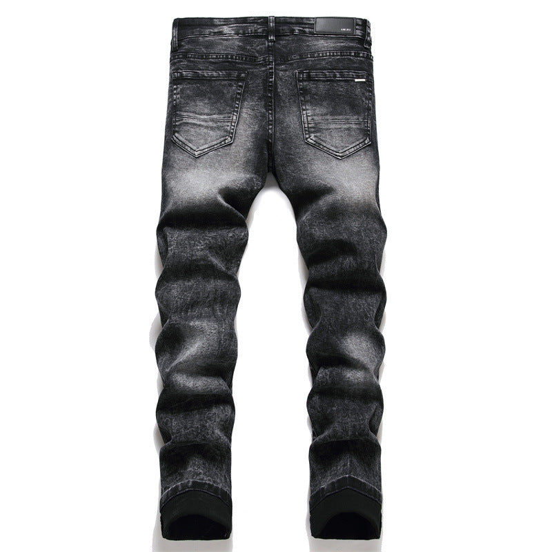 Five-pointed Star patched ripped jean trousers