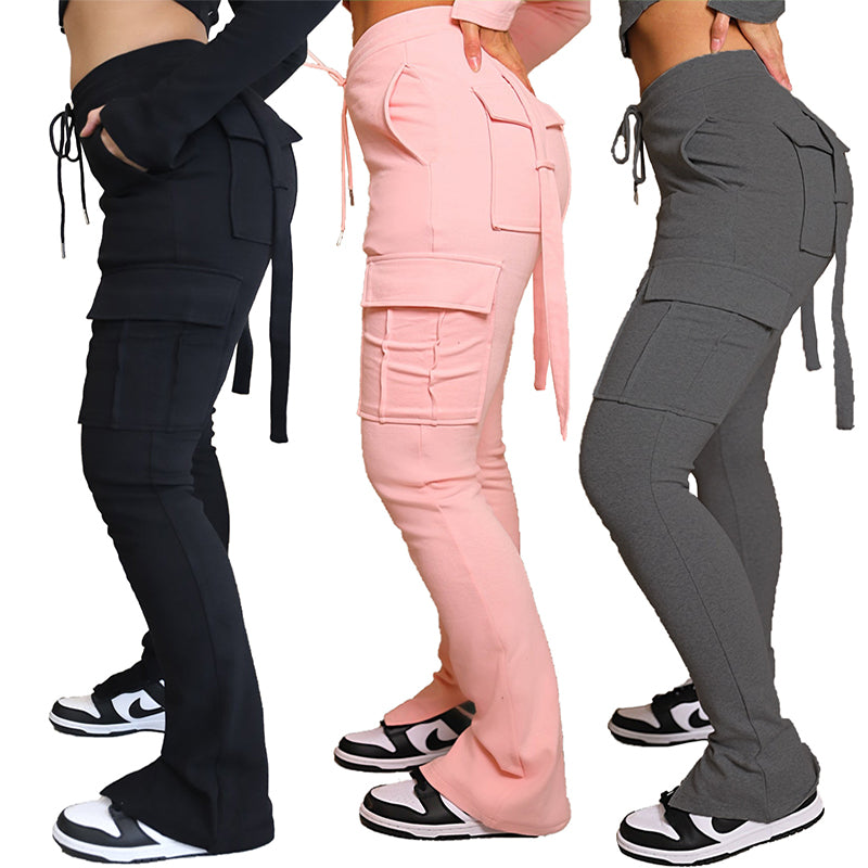 Wide bottom Leg Drawstring Cargo Pants With Pockets