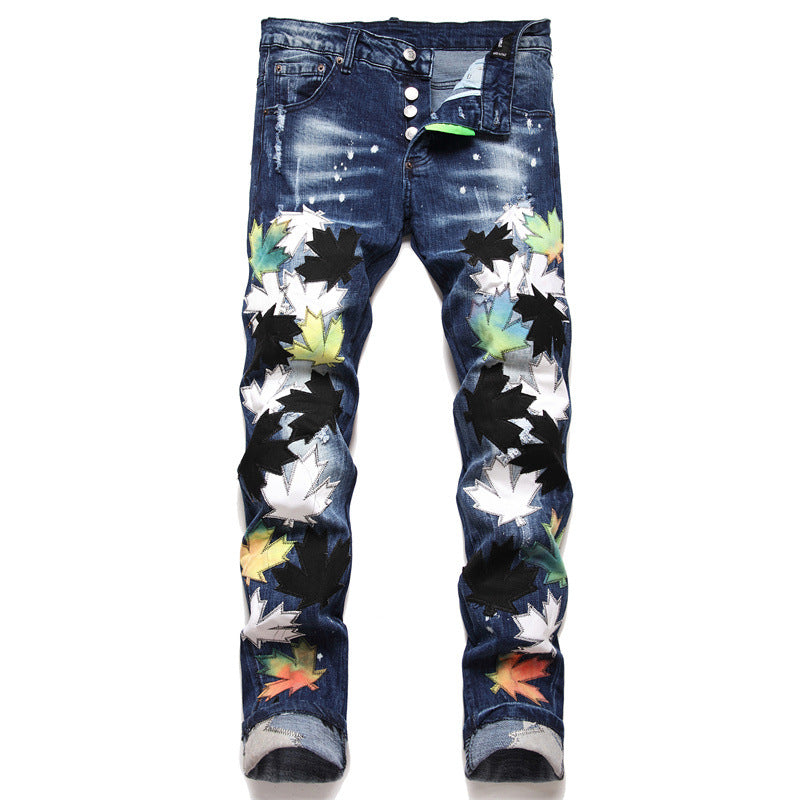 Men's autumn patch Slim Jean pants