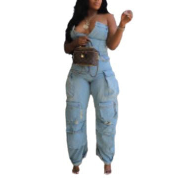 Single-breasted Multi-pocket Jumpsuit